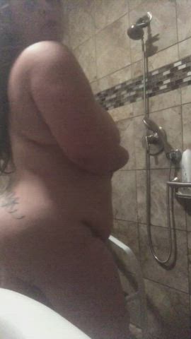 bbw big ass brunette clit rubbing fingering long hair shower tattoo gif