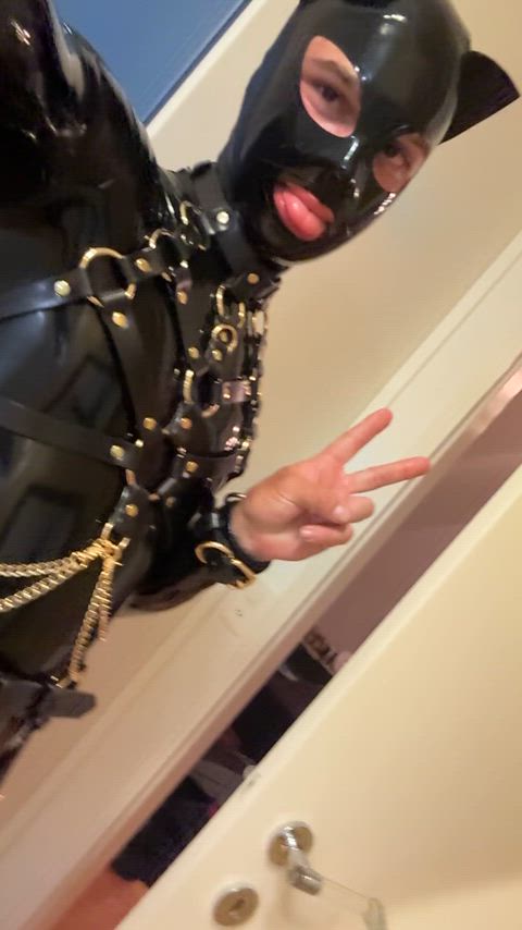 chastity femboy harness latex rubber sissy gif