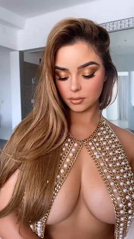 brunette cleavage huge tits model natural tits gif