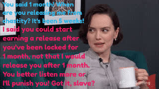 brunette caption celebrity chastity daisy ridley femdom humiliation interview gif