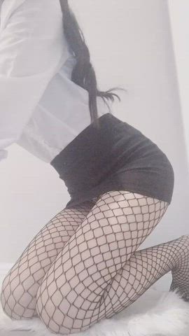 asian fishnet tease uniform busty-asians gif