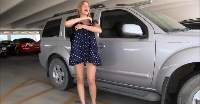 Blonde Flashing in a Parking - Pornhub.com