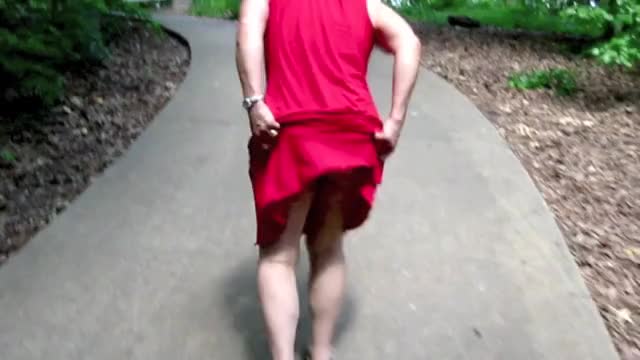 Mature Female MK Flashing In Park Trail