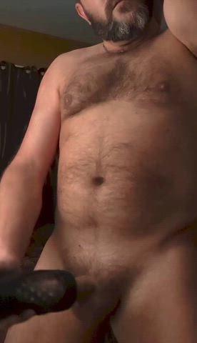 amateur daddy hairy chest male masturbation masturbating sex toy gif