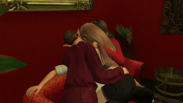 animation elf foursome kissing gif