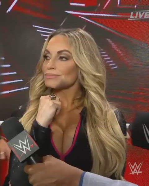 Trish Stratus, she enjoys showing off her big fake tits