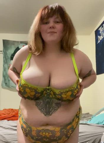 bbw big tits chubby lingerie tits titty drop gif