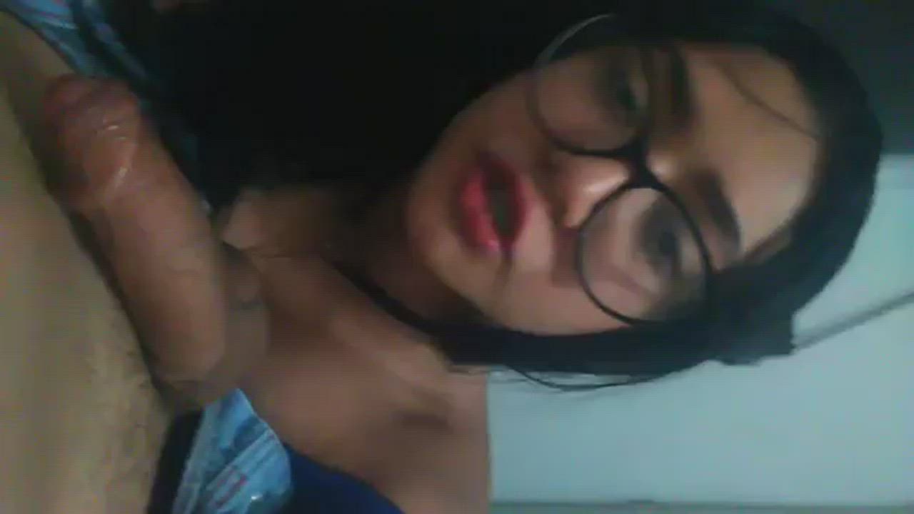 18 Years Old Blowjob Brunette Colombian Glasses Latina POV Sloppy Teen gif