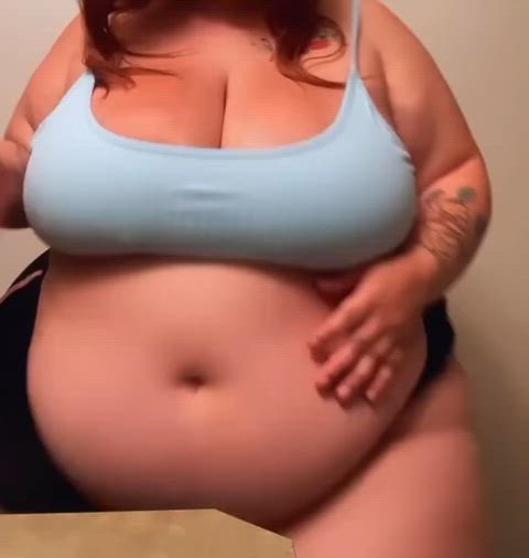 bbw big tits chubby curvy jiggling thick tits belly gif