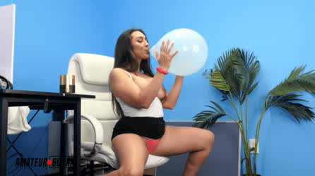 Office Girl takes a lunch break and plays with Balloons!!
