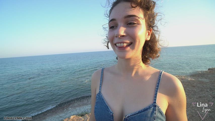 beach boobs brunette cheating outdoor public small tits teen gif
