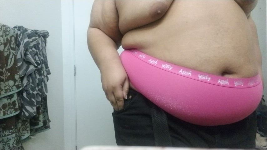 ass belly button chubby ebony femboy thong gif