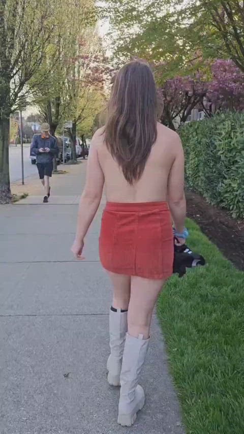 amateur exhibitionist exposed milf natural tits public tits walking gif