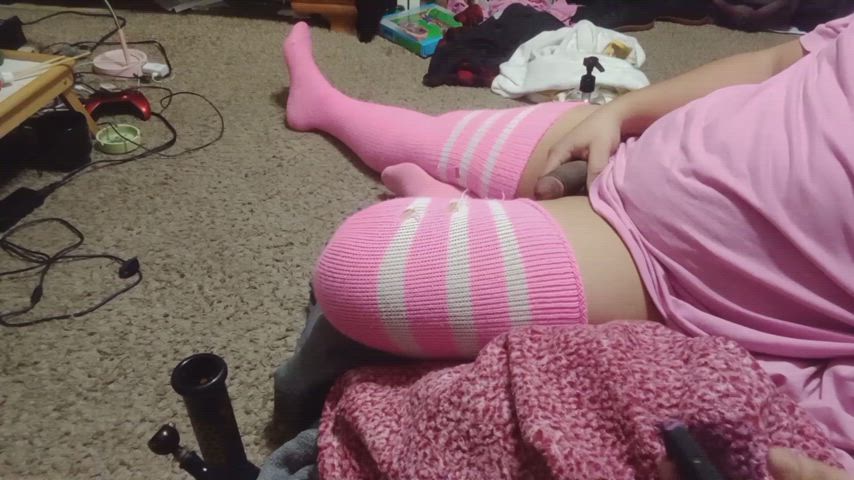 big dick femboy masturbating thick thick thighs thigh highs femboys gif