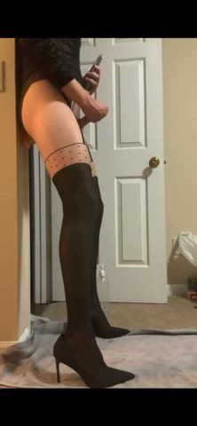 crossdressing dildo heels high heels masturbating sissy stockings gif