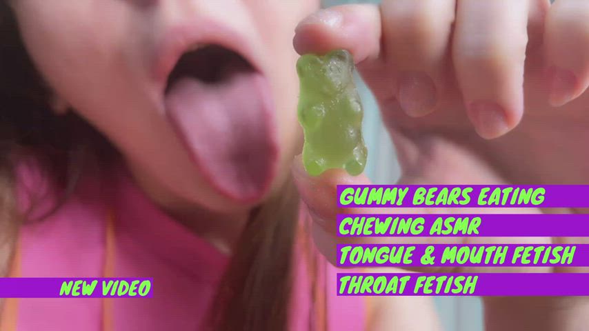 Gummy bears eating. Tongue/mouth fetishes