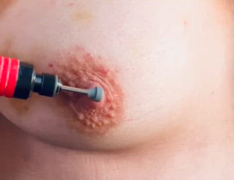 couldn’t resist punishing my soft nipple with an electric file 