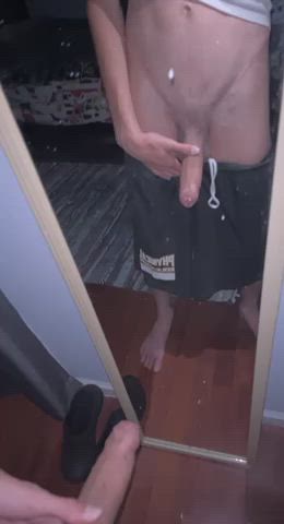 Big Dick Masturbating Mirror Teen gif