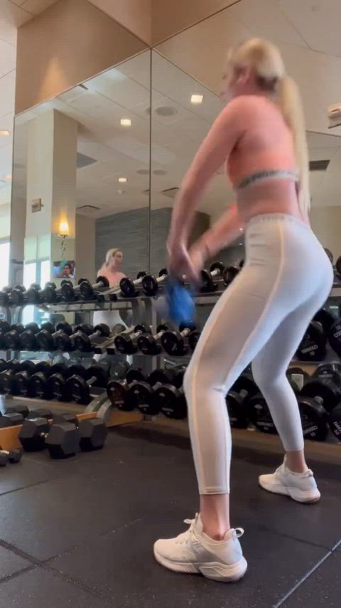 ass blonde celebrity legs model natural tits small tits spandex workout gif