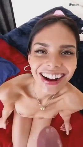 brunette cum in mouth cumshot facial happy ending nsfw skinny gif