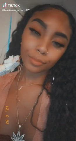 Ahegao Creamy Ebony Eye Contact Tease TikTok Tongue Fetish gif