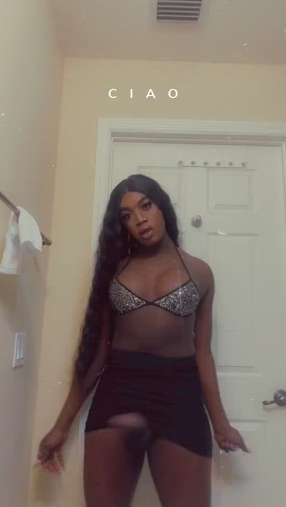 Bouncing Dancing Ebony Erection Gigi Allens Monster Cock Skirt Teasing Trans gif