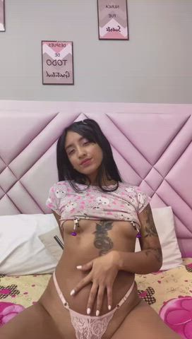 latina nipple clamps nipples sensual skinny tattoo teen tits topless gif