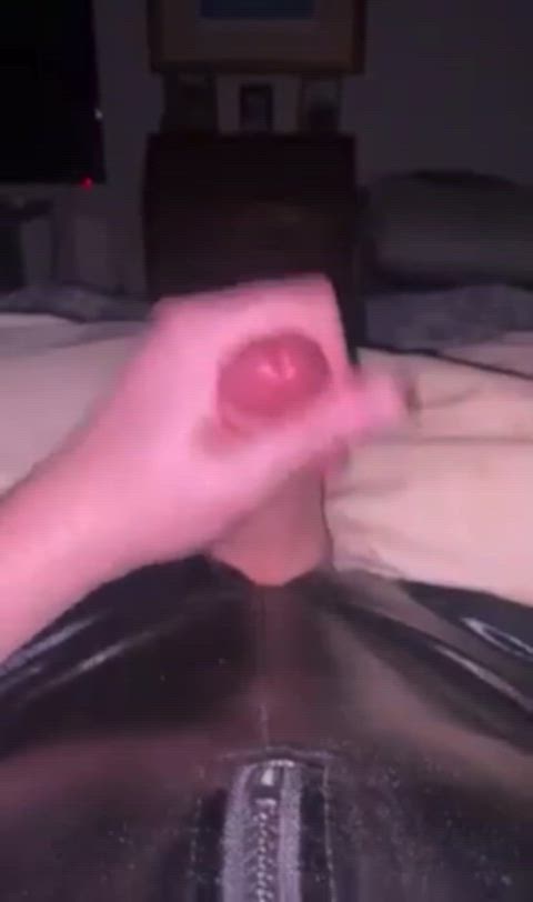 cumshot leather masturbating gif