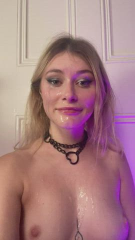 alt blonde british cumshot facial fishnet messy small tits gif