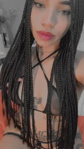 ebony eye contact latina lingerie model small tits tattoo gif