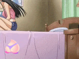 Anime Big Tits Brunette Clit Rubbing Hentai Jean Shorts Masturbating Solo Women gif