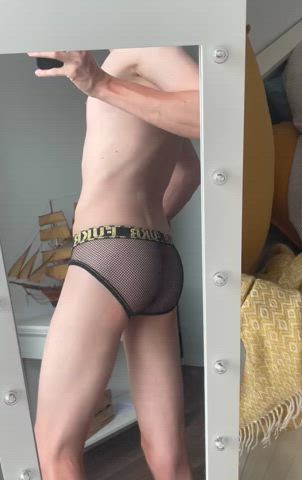 amateur cute gay nsfw tease twink underwear hay-bulge gif