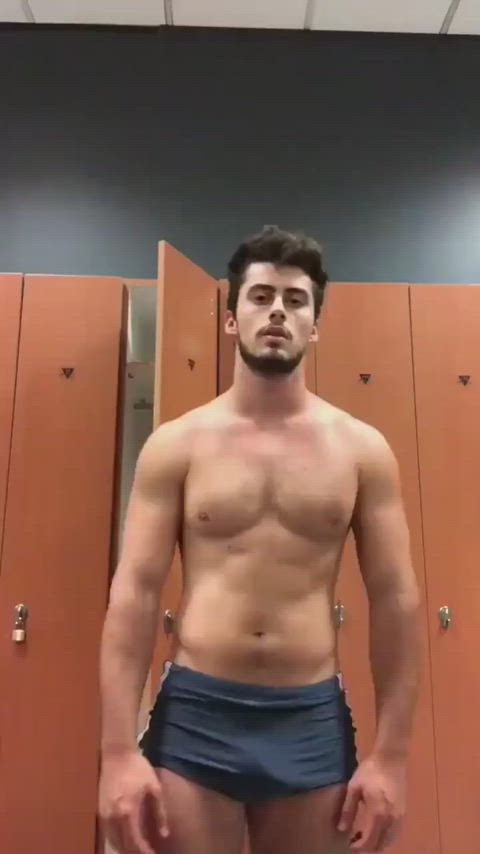 ass beard body changing room cute gym locker room muscles public stripping gif