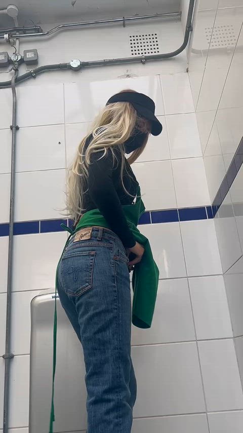 ass coworker public thick work gif