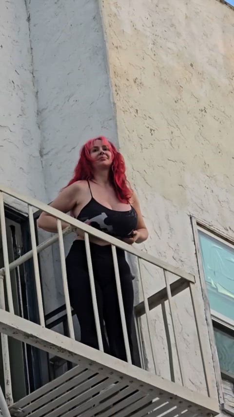 balcony big tits flashing gif