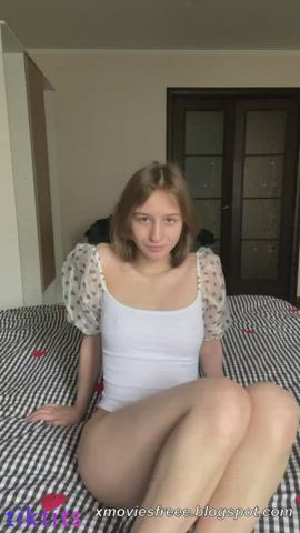 Babe Cute Innocent NSFW Natural Tits Nude Schoolgirl Teen TikTok gif