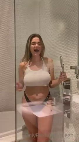 19 years old blonde see through clothing shower strip wet gif