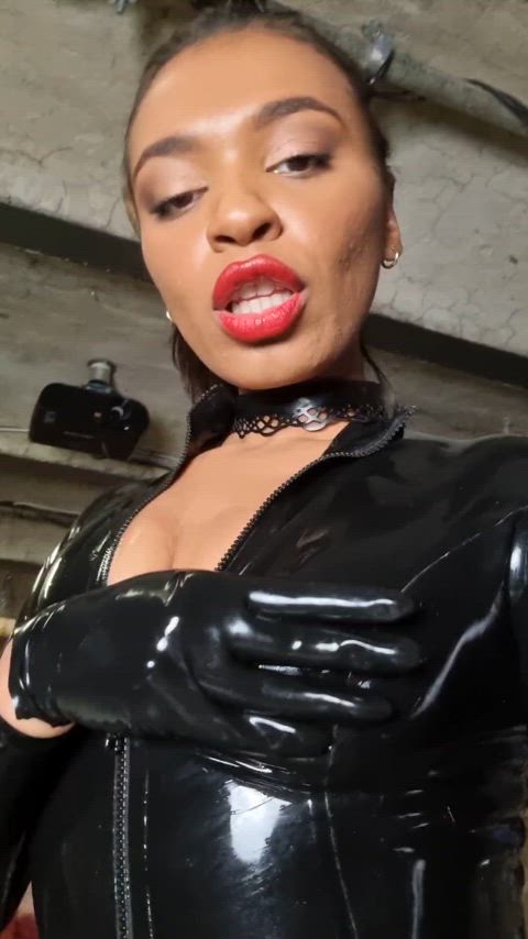 domination dominatrix ebony female pov femdom latex latex gloves mistress pov slave