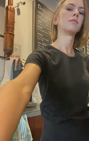 Barista waitress flashing her tits