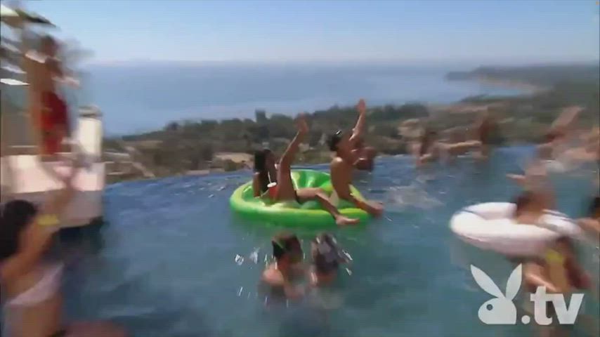 bikini boobs party playboy pool tits topless gif