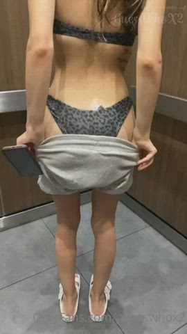 ass elevator exhibitionism exhibitionist flashing public gif