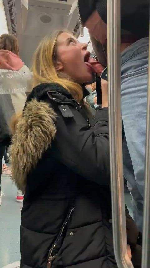 Shameless blowjob on a packed subway