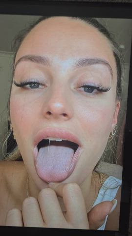 blonde cumshot facial jerk off model tongue fetish gif