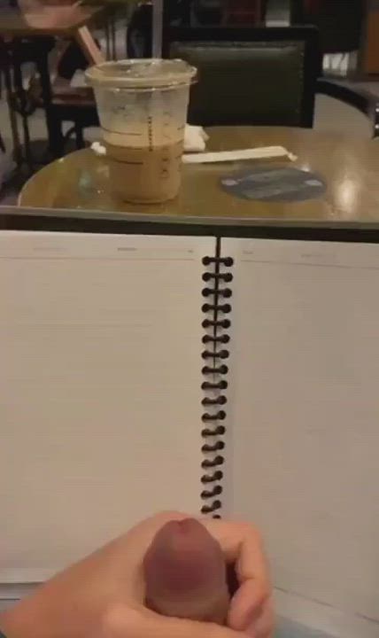 Madman shoots jizz all over in a busy starbucks