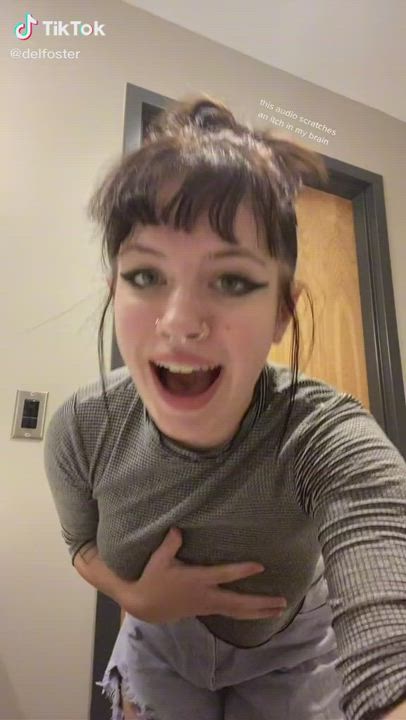 Bouncing Tits Braless Nipple Piercing TikTok gif