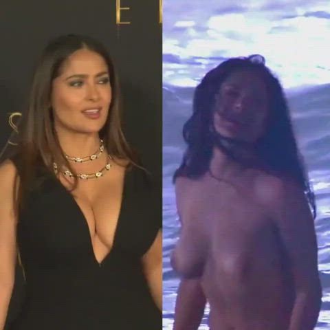 Celebrity Cleavage Jiggling Naked Salma Hayek Tits gif