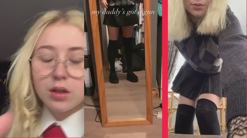 18 years old barely legal blonde schoolgirl tease teen uniform gif