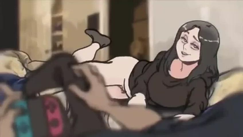 animation big tits blowjob brunette deepthroat gagging throat fuck throatpie gif