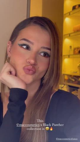 brunette close up facial french girlfriend lipstick model pierced tiktok gif