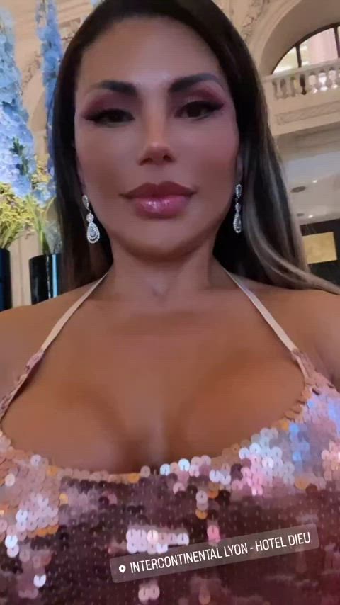 amateur brazilian cleavage dress fake boobs fake tits fitness model party gif